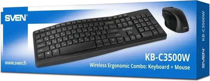 Set Tastatura si Mouse Wireless SVEN KB-C3500W, Receptor Nano USB 2.4 GHz, Tastatura cu Membrana Ergonomica si Taste Multimedia, Mouse Optic 1600 DPI, Negru