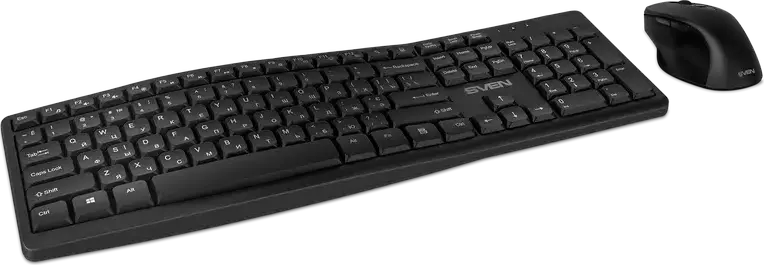 Set Tastatura si Mouse Wireless SVEN KB-C3500W, Receptor Nano USB 2.4 GHz, Tastatura cu Membrana Ergonomica si Taste Multimedia, Mouse Optic 1600 DPI, Negru