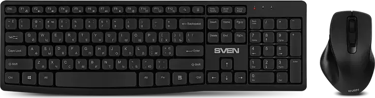 Set Tastatura si Mouse Wireless SVEN KB-C3500W, Receptor Nano USB 2.4 GHz, Tastatura cu Membrana Ergonomica si Taste Multimedia, Mouse Optic 1600 DPI, Negru