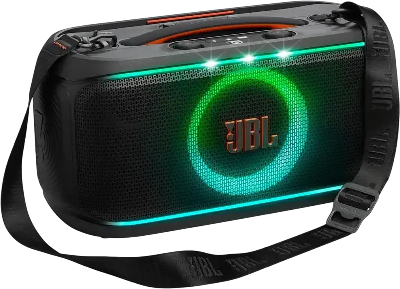 JBL PartyBox On-the-Go 2 Portable Audio System, 100W RMS, Bluetooth 5.4, 15h Battery, Dynamic Lightshow, Wireless Microphone with Echo, Black