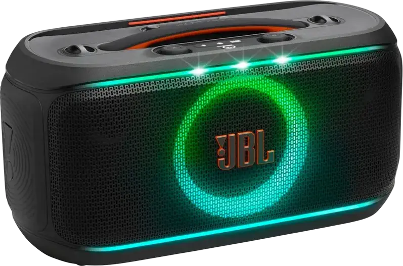 JBL PartyBox On-the-Go 2 Portable Audio System, 100W RMS, Bluetooth 5.4, 15h Battery, Dynamic Lightshow, Wireless Microphone with Echo, Black