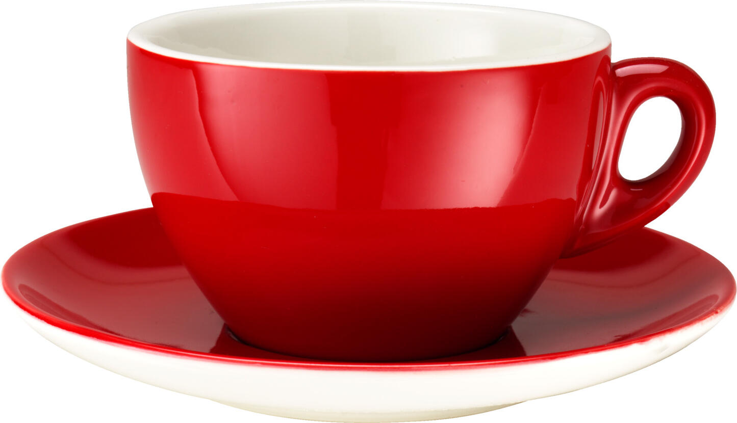 Cana pentru cafea cu lapte Pulsiva Lusini Joy, Roșu, 300ml din Porțelan, Compatibila cu Mașina de Spălat Vase și Cuptorul cu Microunde, Design Robust