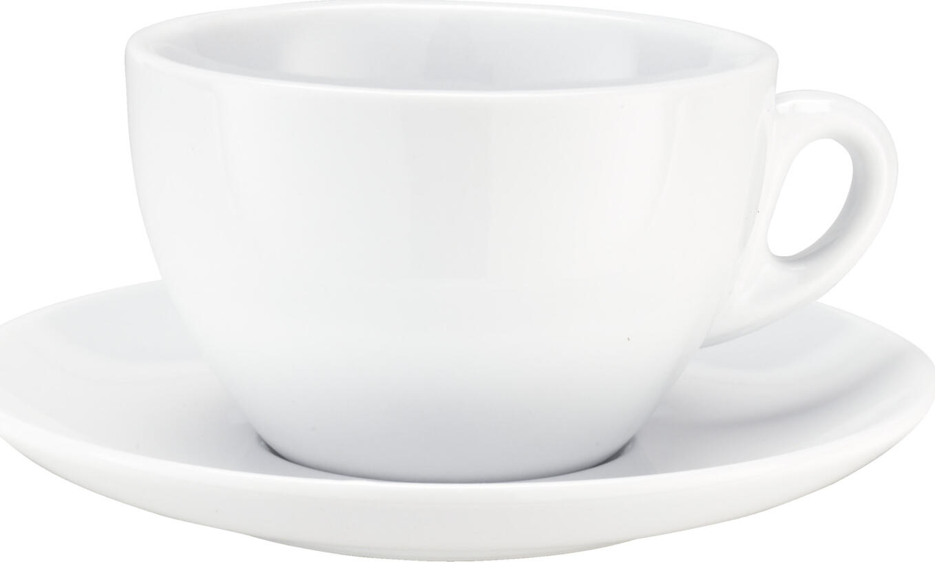 Cana pentru cafea cu lapte Pulsiva Lusini Joy, Albă, 300ml din Porțelan, Compatibila cu Mașina de Spălat Vase și Cuptorul cu Microunde, Design Robust