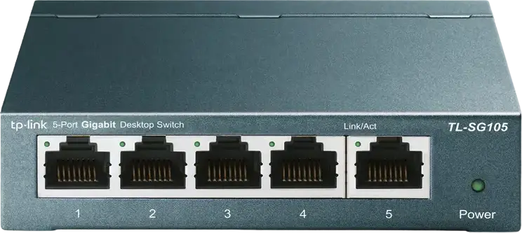 Switch de birou neadministrat TP-Link LiteWave LS105G, 5 porturi Gigabit 10/100/1000Mbps RJ45, Tehnologie Green Ethernet, Carcasă din Oțel, Montare Perete