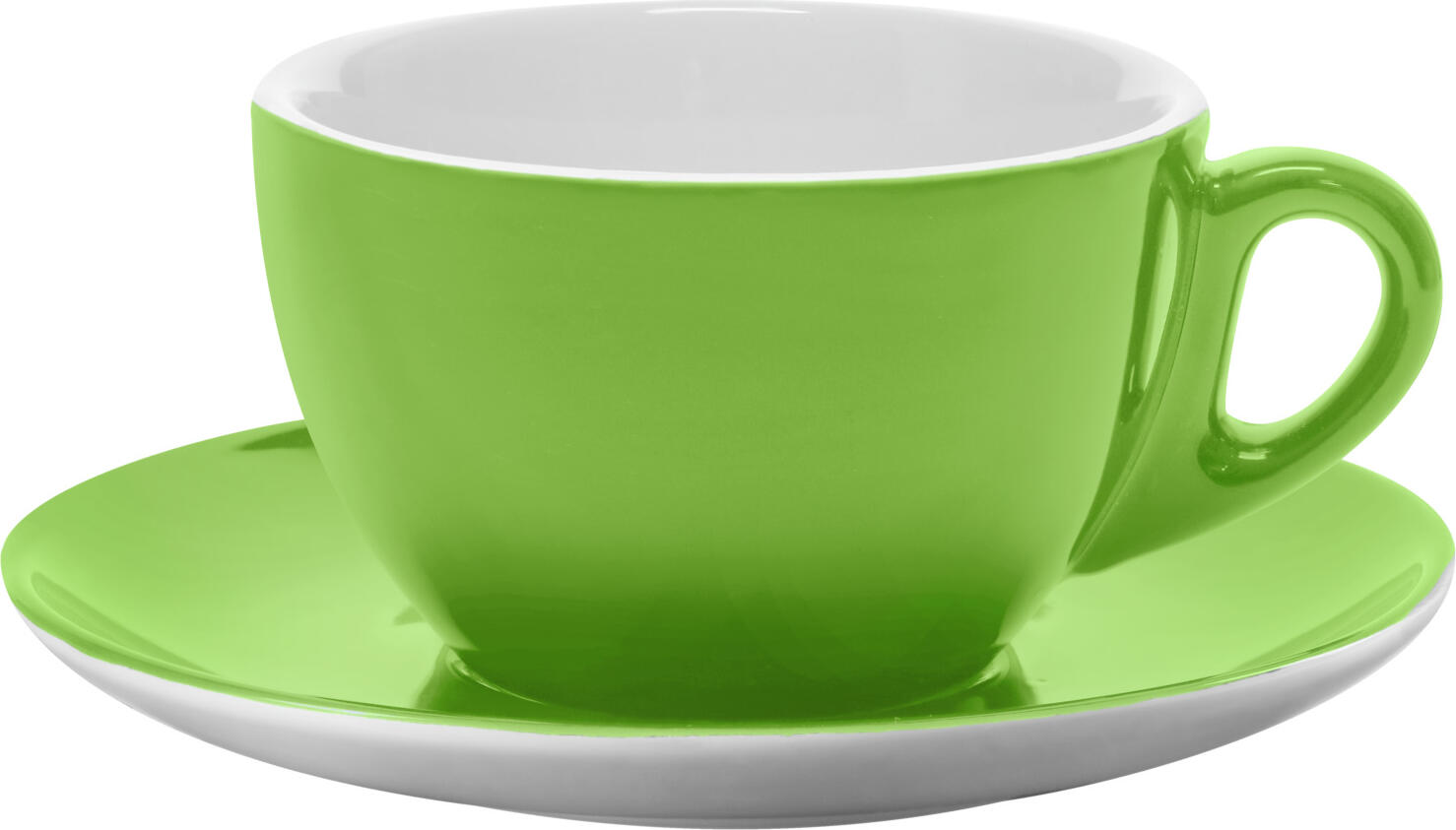 Pulsiva Lusini Joy Milk Coffee Cup, Green, 300ml Porcelain, Dishwasher and Microwave Safe, Round Sturdy Design