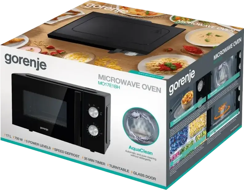 Gorenje MO17E1W Solo Microwave Oven, 17L Capacity, 700W Power, 5 Power Levels, Mechanical Control, EasyClean Enamel Interior, Black