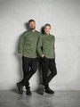 Jobeline Racer Women's Chef Jacket, Size 48, Color Olive, Long-Sleeved Sporty Lightweight Polyester Cotton Blend, Breathable Mesh Panels, Central Zipper, OEKO-TEX Certified