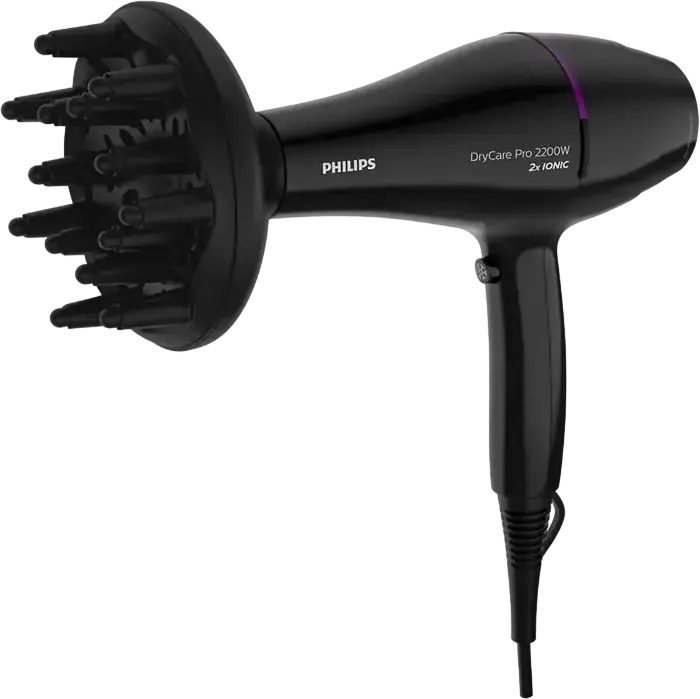 Philips DryCare Pro BHD274/00 Uscător de Păr, Motor AC Profesional 2200W, ThermoProtect, 2x Ionic Care, Difuzor și Concentrator, Negru