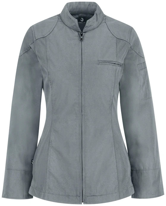 Jobeline Racer Women's Chef Jacket, Size 36, Color Grey, Long-Sleeved Sporty Lightweight Polyester Cotton Blend, Breathable Mesh Panels, Central Zipper, OEKO-TEX Certified