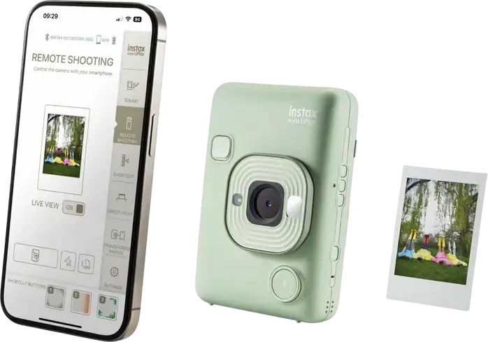 Fujifilm Instax Mini LiPlay Hybrid Instant Camera and Smartphone Printer, 2.7-inch LCD, CMOS Sensor, Micro SD Slot, Sound Recording, Matcha Green