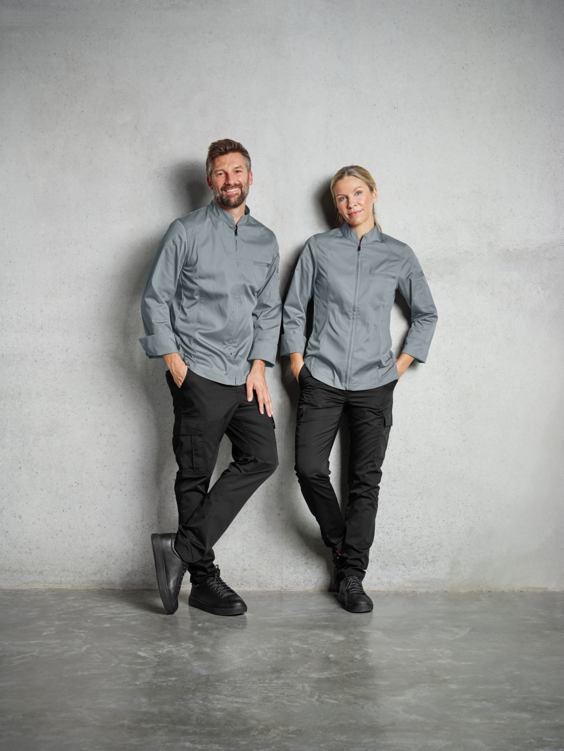 Jobeline Racer Women's Sporty Lightweight Chef Jacket, Grey, Size 34, 65% Polyester 35% Cotton, Mesh Panels, Central Zipper, OEKO-TEX Standard 100