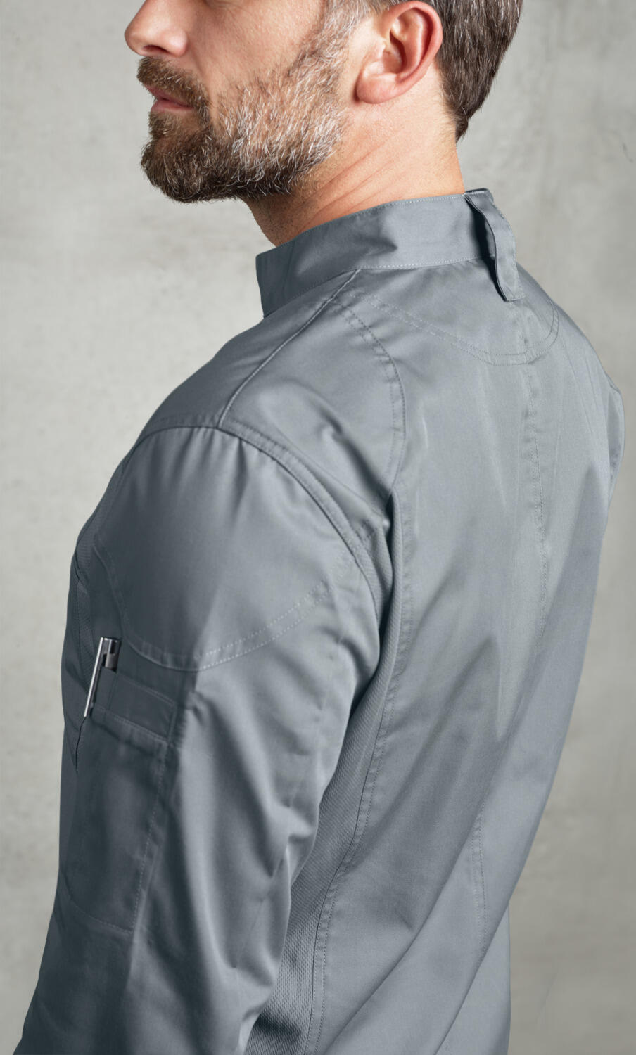 Jobeline Racer Women's Sporty Lightweight Chef Jacket, Grey, Size 34, 65% Polyester 35% Cotton, Mesh Panels, Central Zipper, OEKO-TEX Standard 100