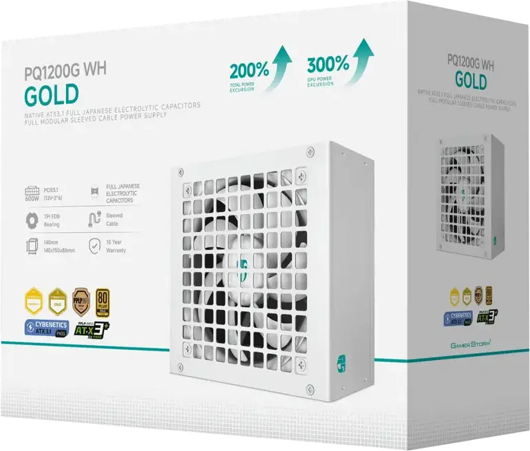 Sursa Alimentare Deepcool GamerStorm PQ1200G WH 1200W, Eficienta 80+ Gold, Fully Modular ATX 12V 3.1, Albă, Ventilator Dynamic FDB, Cablu PCIe 5.0 12V-2x6