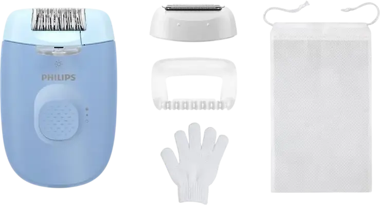 Philips BRE247/00 Series 4000 Corded Epilator for Body and Bikini, 2 Speed Settings, Integrated LED Light, Washable Head, with Shaving Head and Glove