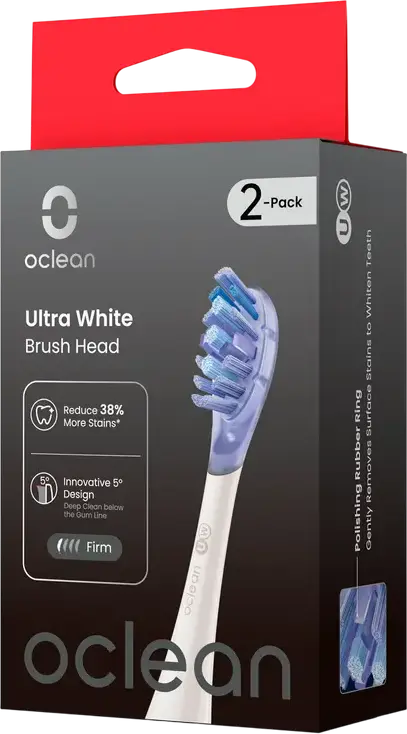 Oclean Ultra White UW03 W02 Replacement Electric Toothbrush Heads, Medium/Firm Bristles, FlexFit Design with Polishing Ring for Teeth Whitening