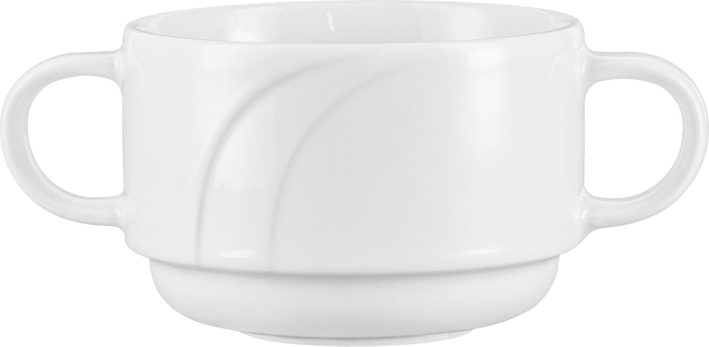 PULSIVA LUSINI Solutions GmbH Soup cup Melody Suppentasse Melody Soup cup Melody; 280 ml, 9.6x6.5 cm (ØxH); white; round; 6 piece / pack Suppentasse Melody; 280 ml, 9.6x6.5 cm (ØxH); weiß; rund; 6 Stück / Pack White porcelain soup cup. With elegant relief. Extremely robust. Dishwasher safe and microwaveable. Weiße Suppen-Obertasse aus Porzellan. Mit elegantem Relief. Äußerst robust. Spülmaschinenfest und mikrowellengeeignet.