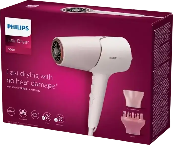 Фен для волос Philips BHD530/00 серии 5000, 2300 Вт, термозащита ThermoShield, минеральная ионизация, с диффузором и концентратором