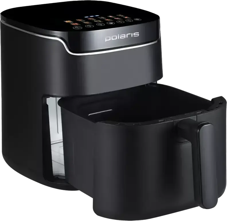 Friteuza cu aer cald Polaris PAF 5502, Capacitate 6L, Putere 1600W, Bol Antiaderent, Control Tactil cu Display, Negru