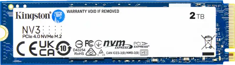 SSD-накопитель Kingston NV3 2048GB M.2 NVMe PCIe 4.0 x4, внутренний твердотельный диск, 3D NAND, чтение 6000МБ/с, запись 5000МБ/с для ПК и ноутбука
