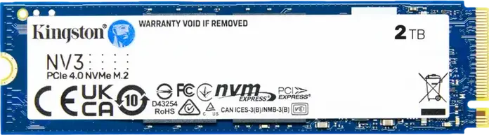 SSD-накопитель Kingston NV3 2048GB M.2 NVMe PCIe 4.0 x4, внутренний твердотельный диск, 3D NAND, чтение 6000МБ/с, запись 5000МБ/с для ПК и ноутбука