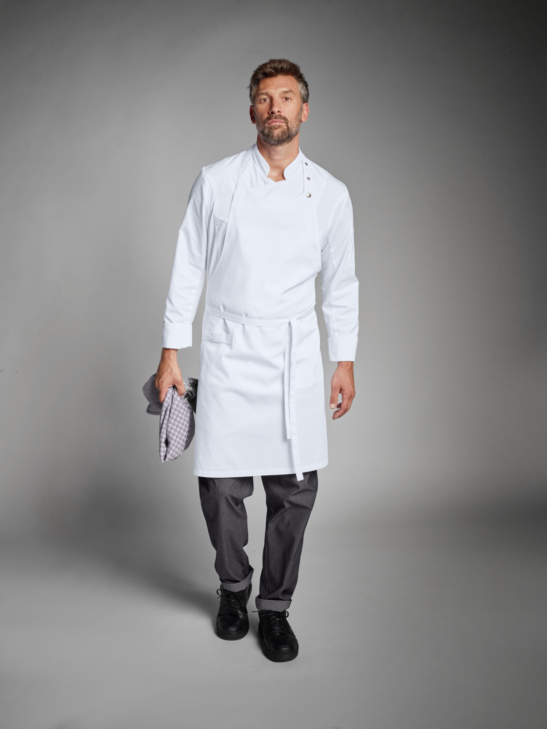 Jobeline Lenny Bib Apron, White, 88x80 cm, 65% Polyester 35% Cotton, Adjustable Neckband, Dishcloth Loop, OEKO-TEX Standard 100