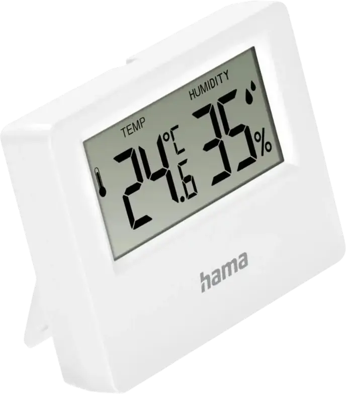 Hama Ebro 222222 Digital Thermometer and Hygrometer, LCD Display, -20°C to +60°C Temperature, 10% to 99% Humidity, White Plastic, Desktop Stand