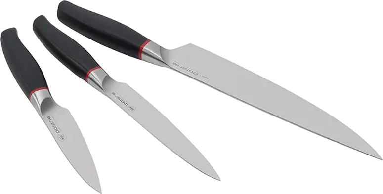 Polaris PRO collection-3SS 3-Piece Stainless Steel Knife Set - Chef's, Universal and Paring Knives, X50CrMoV13 Forged Blades, Ice Hardening, Black Plastic Ergonomic Handles