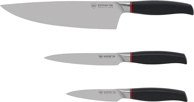 Polaris PRO collection-3SS 3-Piece Stainless Steel Knife Set - Chef's, Universal and Paring Knives, X50CrMoV13 Forged Blades, Ice Hardening, Black Plastic Ergonomic Handles