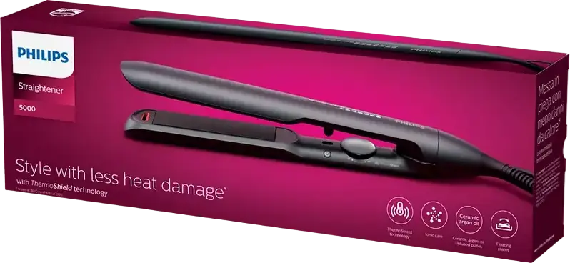 Philips BHS510/00 5000 Series Hair Straightener, Argan Oil Ceramic Plates, ThermoShield Technology, Ionic Care, 120-230°C, Black