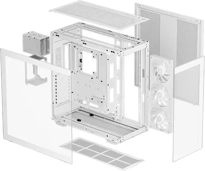 Carcasa Full-Tower Deepcool CH780, Alb, Dual Chamber cu Sticla Temperata Panoramica, Suport E-ATX, Montare GPU Verticala, Suport Radiator 420mm
