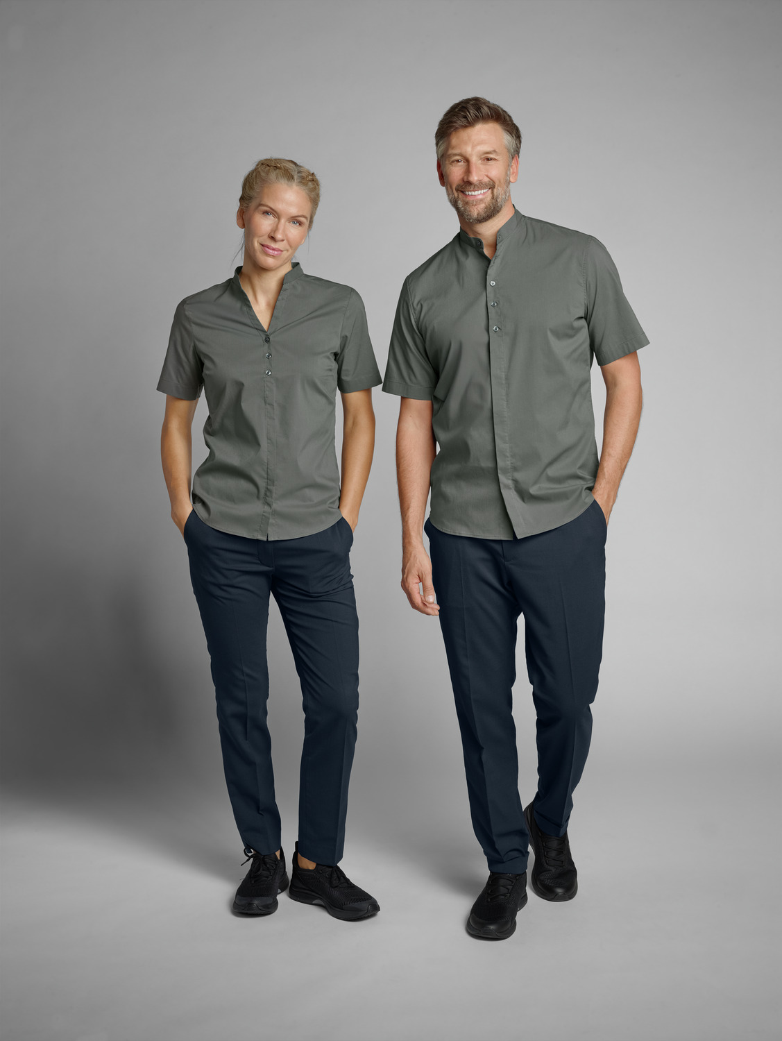 JOBELINE Lani Men's Short Sleeve Shirt, Regular Fit, Cotton Polyester Blend, Easy-Iron Easy-Care with Stand-up Collar and Rounded Hem