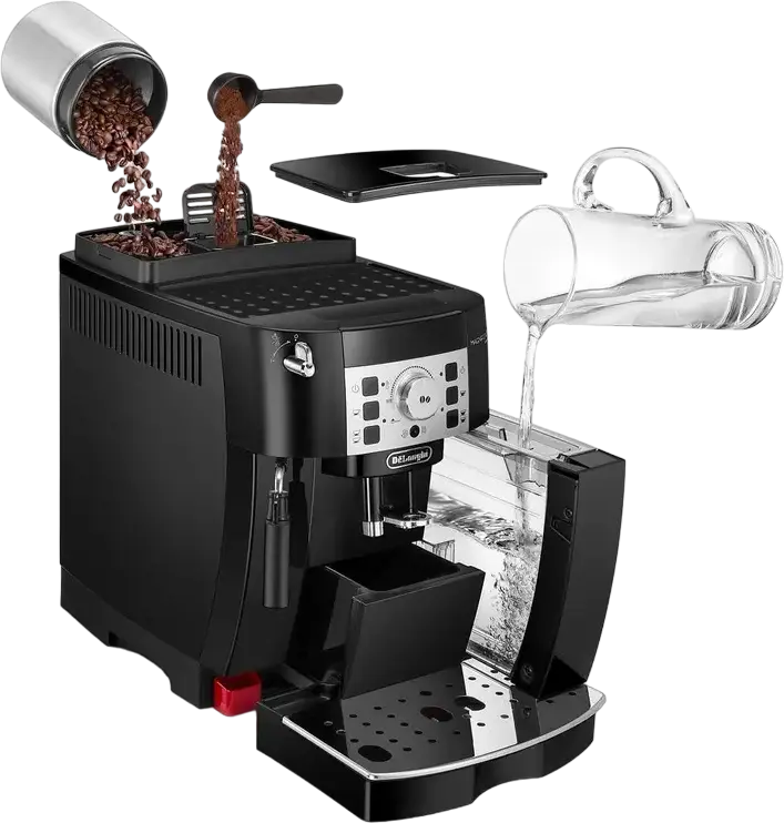 aparat de cafea automat DeLonghi Magnifica S ECAM 22.115.B, 1450W, Pompa 15 bar, Rasnita cu 13 trepte, Sistem spumare lapte manual, Negru