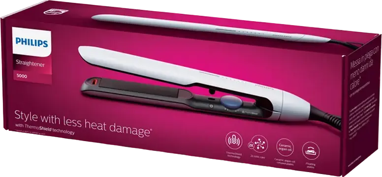 Philips BHS520/00 5000 Series Hair Straightener, Argan Oil Ceramic Plates, ThermoShield Technology, 2x Ionic Care, 120-230°C, Light Blue