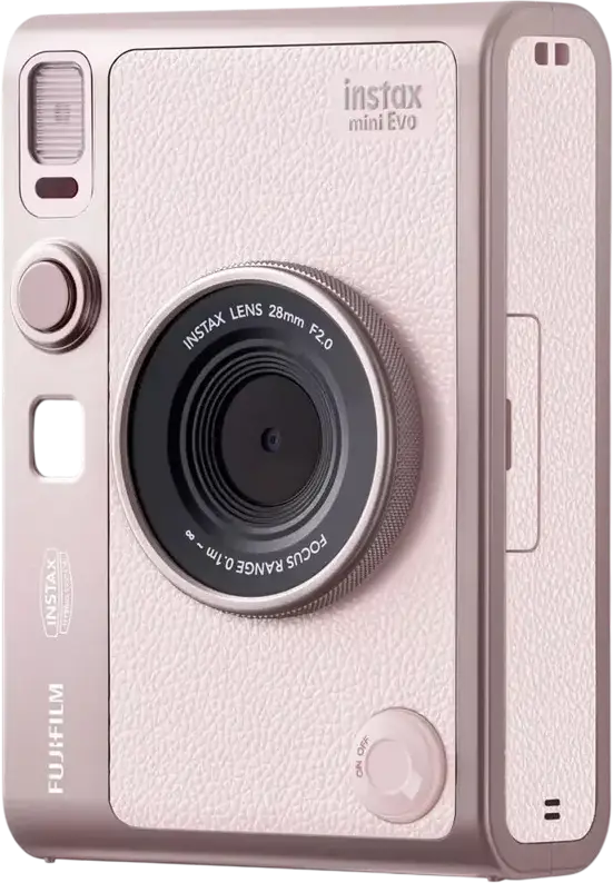 Camera Instant Hibrid Fujifilm Instax Mini Evo, Senzor 5MP, Obiectiv 28mm f/2.0, Ecran LCD 3.0 inch, Bluetooth, Slot SD, Baterie Li-ion, Gentle Rose