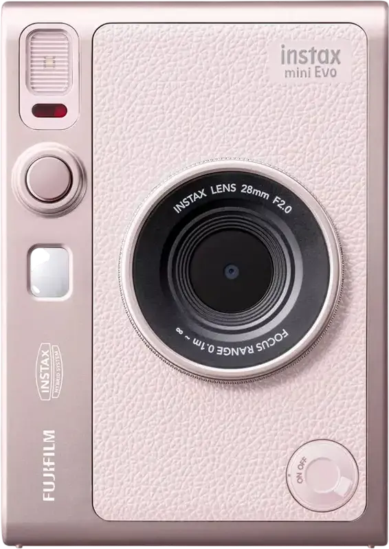 Camera Instant Hibrid Fujifilm Instax Mini Evo, Senzor 5MP, Obiectiv 28mm f/2.0, Ecran LCD 3.0 inch, Bluetooth, Slot SD, Baterie Li-ion, Gentle Rose