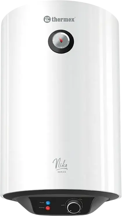 Boiler Electric Vertical Thermex Nika 100 L, Rezervor cu Smaltuire Bio-glass-porcelain, Carcasa din Otel, Indicator Temperatura Analogic, Alb