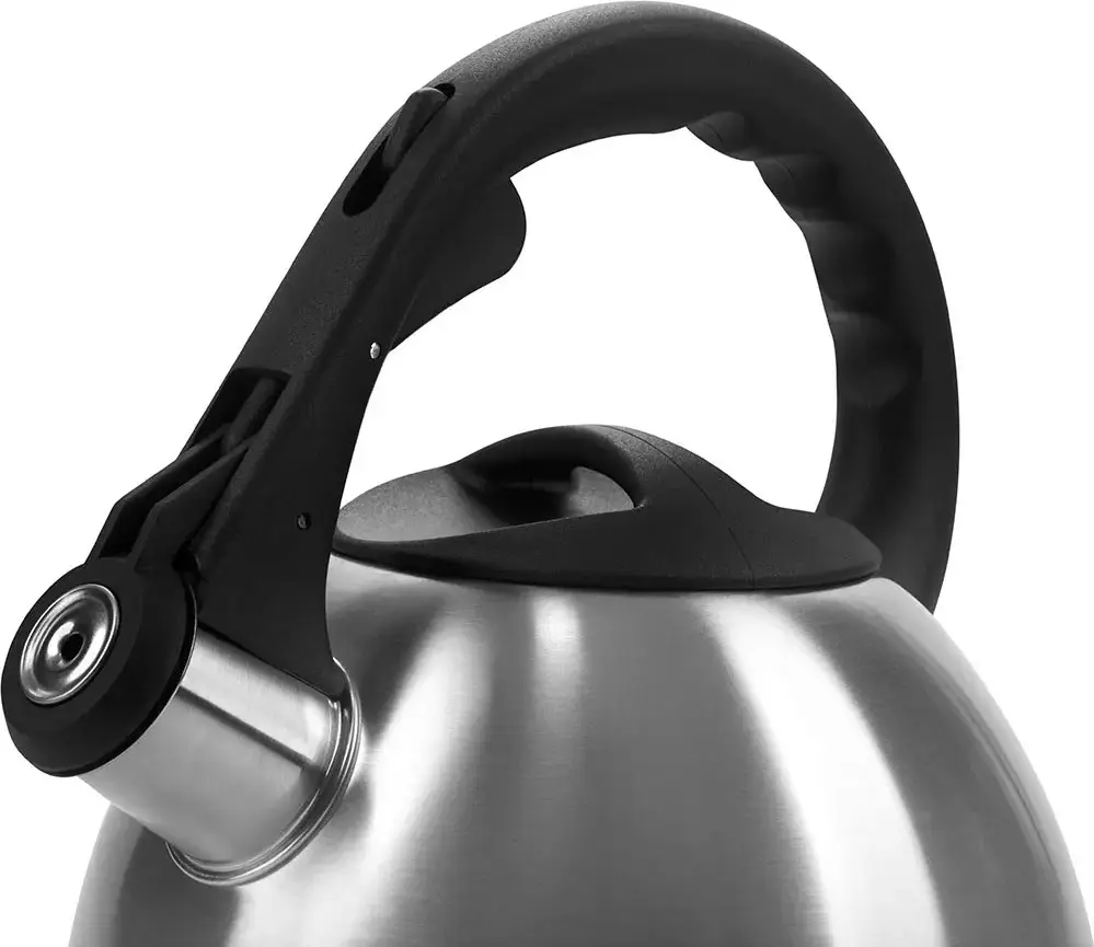 Polaris Verde Whistling Kettle, 2.2L, Stainless Steel Body, Bakelite Handle and Lid, Silver, with Integrated Spout Opening Device