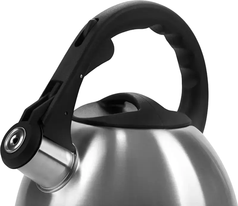 Polaris Verde Whistling Kettle, 2.2L, Stainless Steel Body, Bakelite Handle and Lid, Silver, with Integrated Spout Opening Device