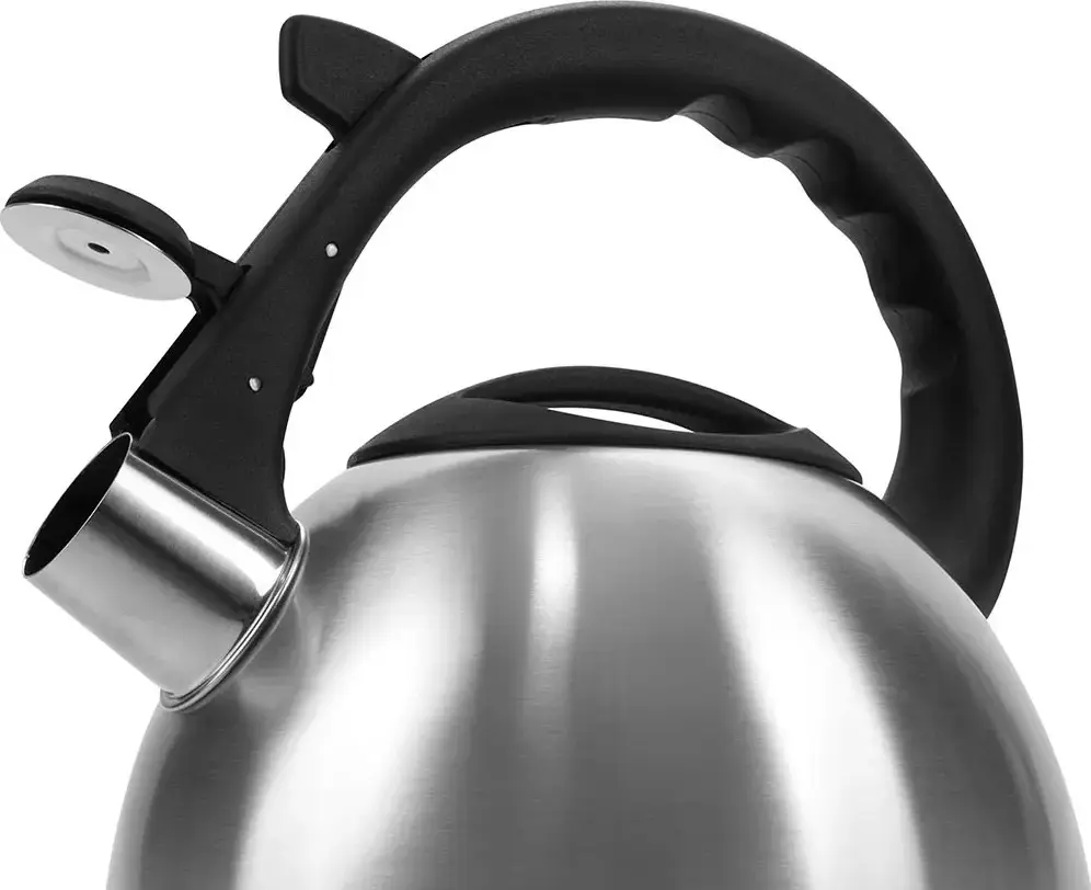 Polaris Verde Whistling Kettle, 2.2L, Stainless Steel Body, Bakelite Handle and Lid, Silver, with Integrated Spout Opening Device