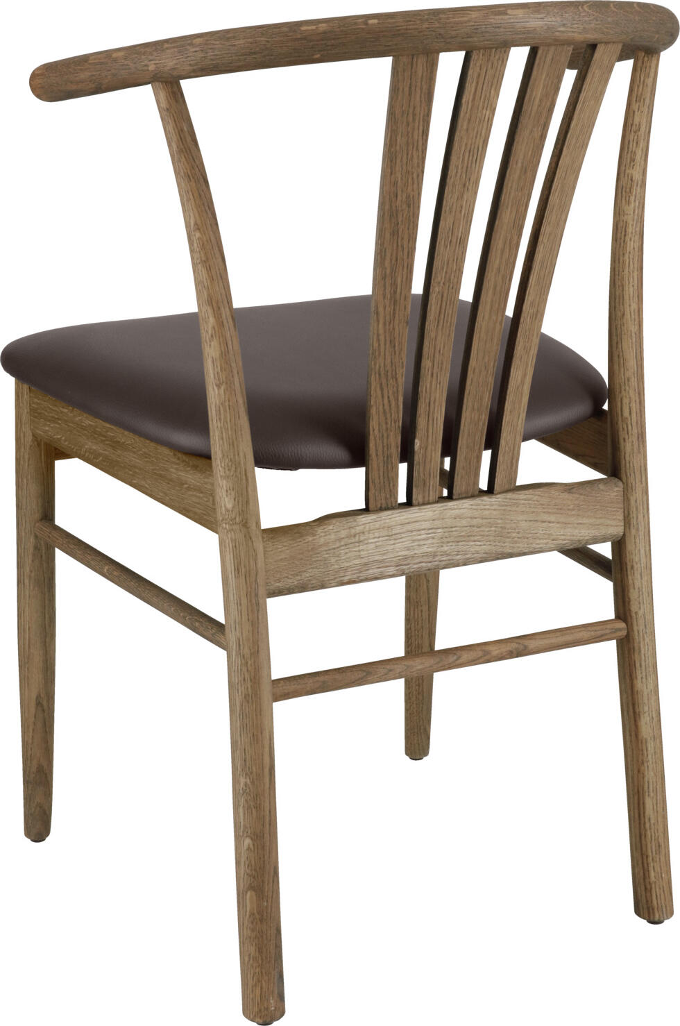 VEGA Olmaro Wooden Chair, Oak Wood Frame, Brown Imitation Leather Seat, Natural Base, 44x44x80 cm, Modern Design with Curved Backrest, FSC Certified