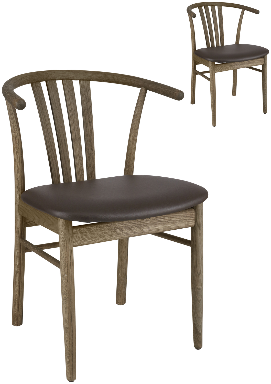 VEGA Olmaro Wooden Chair, Oak Wood Frame, Brown Imitation Leather Seat, Natural Base, 44x44x80 cm, Modern Design with Curved Backrest, FSC Certified