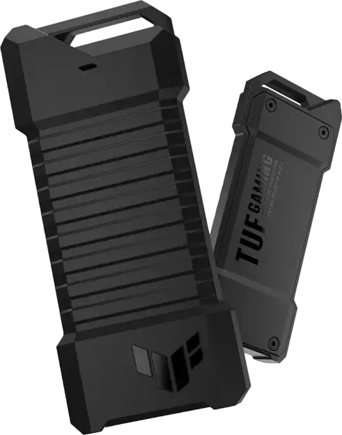 Cutie Externa SSD M.2 ASUS TUF Gaming A1, USB 3.2 Gen 2x1 Type-C, Suport NVMe PCIe si SATA, M.2 2280/2260/2242, Rezistenta IP68 la Apa si Praf, Negru