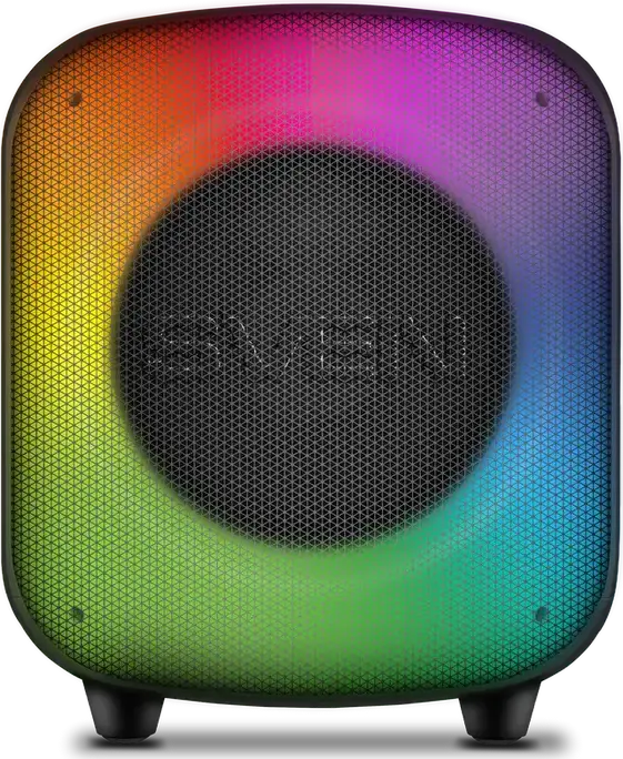 SVEN PS-555 Portable Speaker System, 65W RMS, Bluetooth, RGB Lighting, 16h Battery, USB Type-C, MicroSD, Mic/Aux Input, Remote, Black