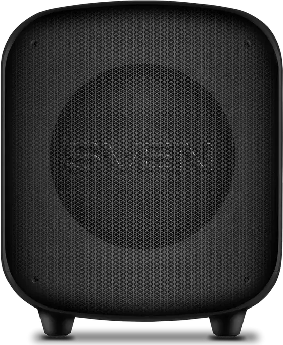 SVEN PS-555 Portable Speaker System, 65W RMS, Bluetooth, RGB Lighting, 16h Battery, USB Type-C, MicroSD, Mic/Aux Input, Remote, Black