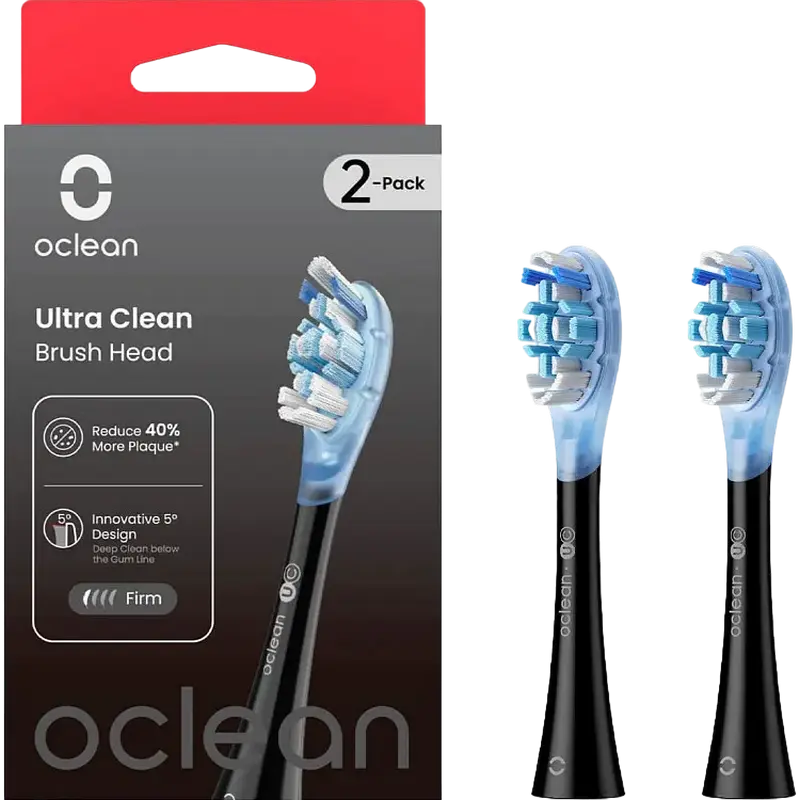 Oclean UC02 B02 Ultra Clean Replacement Brush Heads, Medium Bristles, FlexFit Tech, Integrated Tongue Cleaner, FDA Compliant Material, Black
