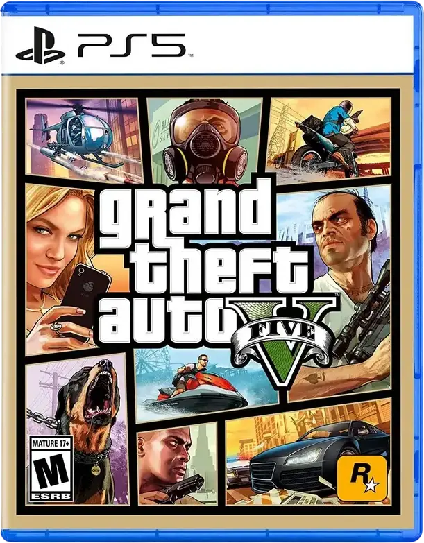 Rockstar Games Grand Theft Auto V (GTA 5) for PlayStation 5, Physical Disc, Action-Adventure, 4K Enhanced Visuals, Haptic Feedback, GTA Online