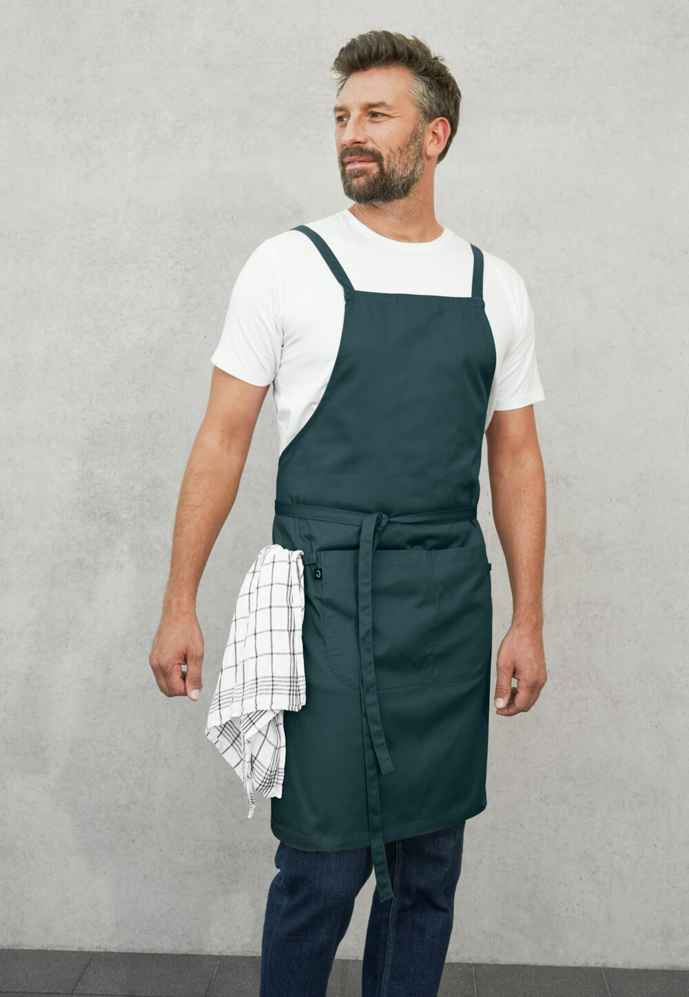 Jobeline Botero Bib Apron, Petrol Grey, 88x100 cm, 65% Polyester 35% Cotton, 200 g/m², Crossed Back Straps, Tablet Pocket, Pen Tab, Washable at 60°C