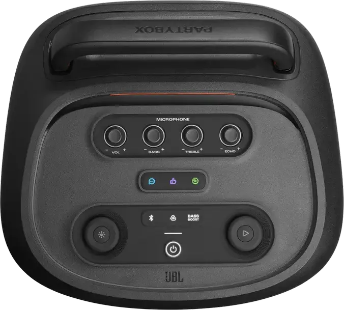 JBL PartyBox 520 Portable Audio System, 400W RMS, Bluetooth 5.4, Auracast, RGB Lighting, 15h Battery, Mic/Guitar Input, Wheels, Black