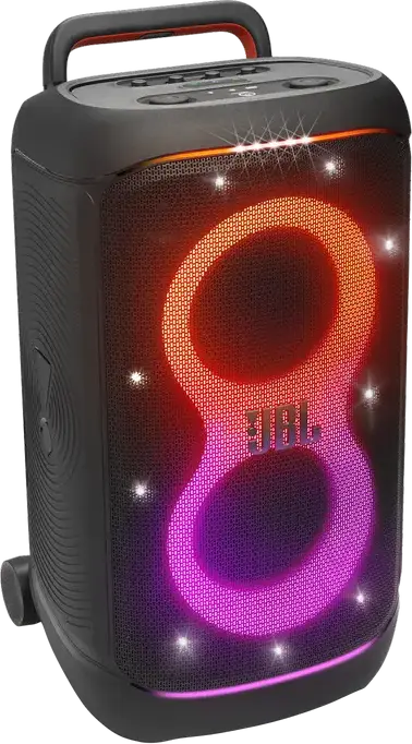 JBL PartyBox 520 Portable Audio System, 400W RMS, Bluetooth 5.4, Auracast, RGB Lighting, 15h Battery, Mic/Guitar Input, Wheels, Black