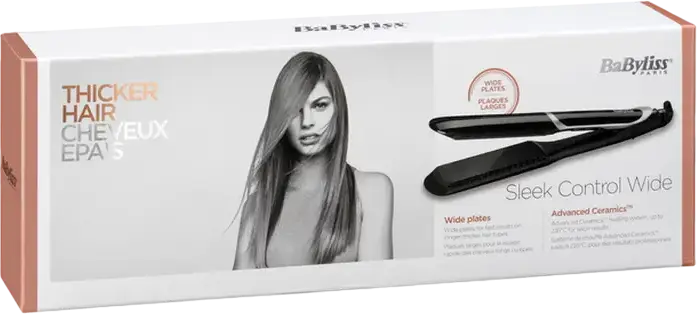 Placa de indreptat parul BaByliss ST397E Sleek Control Wide, Placi Flotante Ceramic Tourmaline 35mm, 140-235°C, Ionizare, Piene Detasabil, Negru